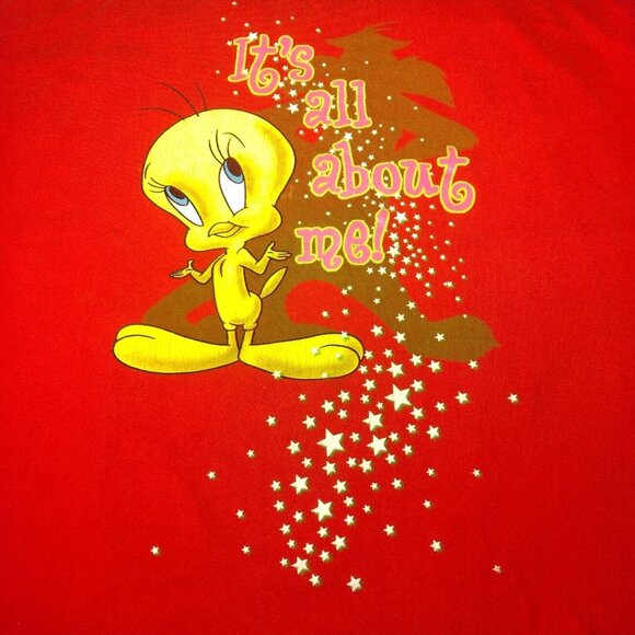 Tweety Bird T Shirt 2XL Size Red Stars Glitter Its All About Me Vintage USA - Picture 2 of 16